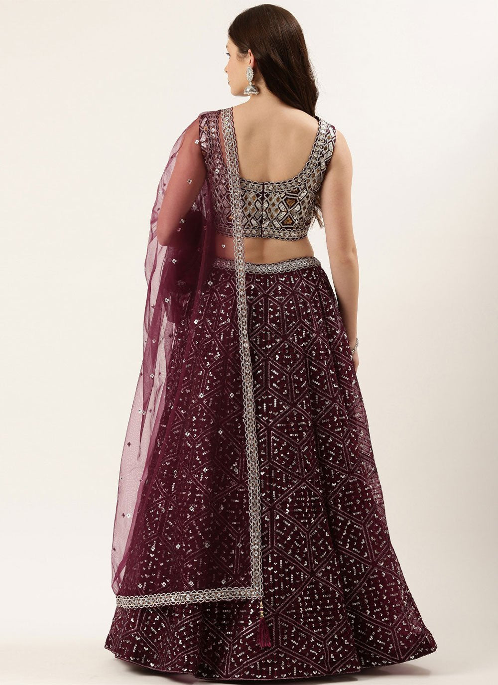 Lehenga Choli Net Burgundy Embroidered Lehenga Choli