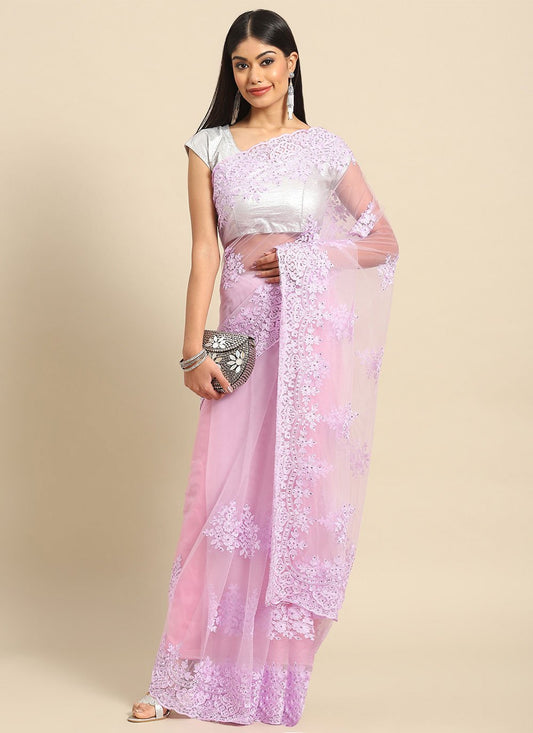 Trendy Saree Net Pink Embroidered Saree