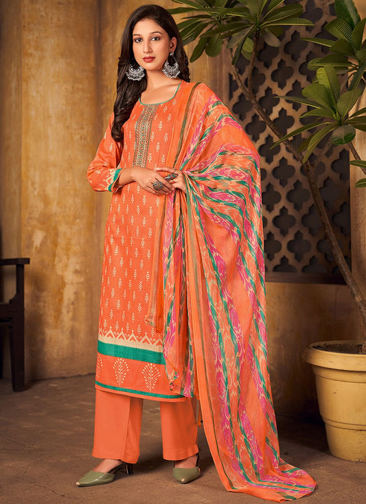 Salwar Suit Pashmina Orange Digital Print Salwar Kameez