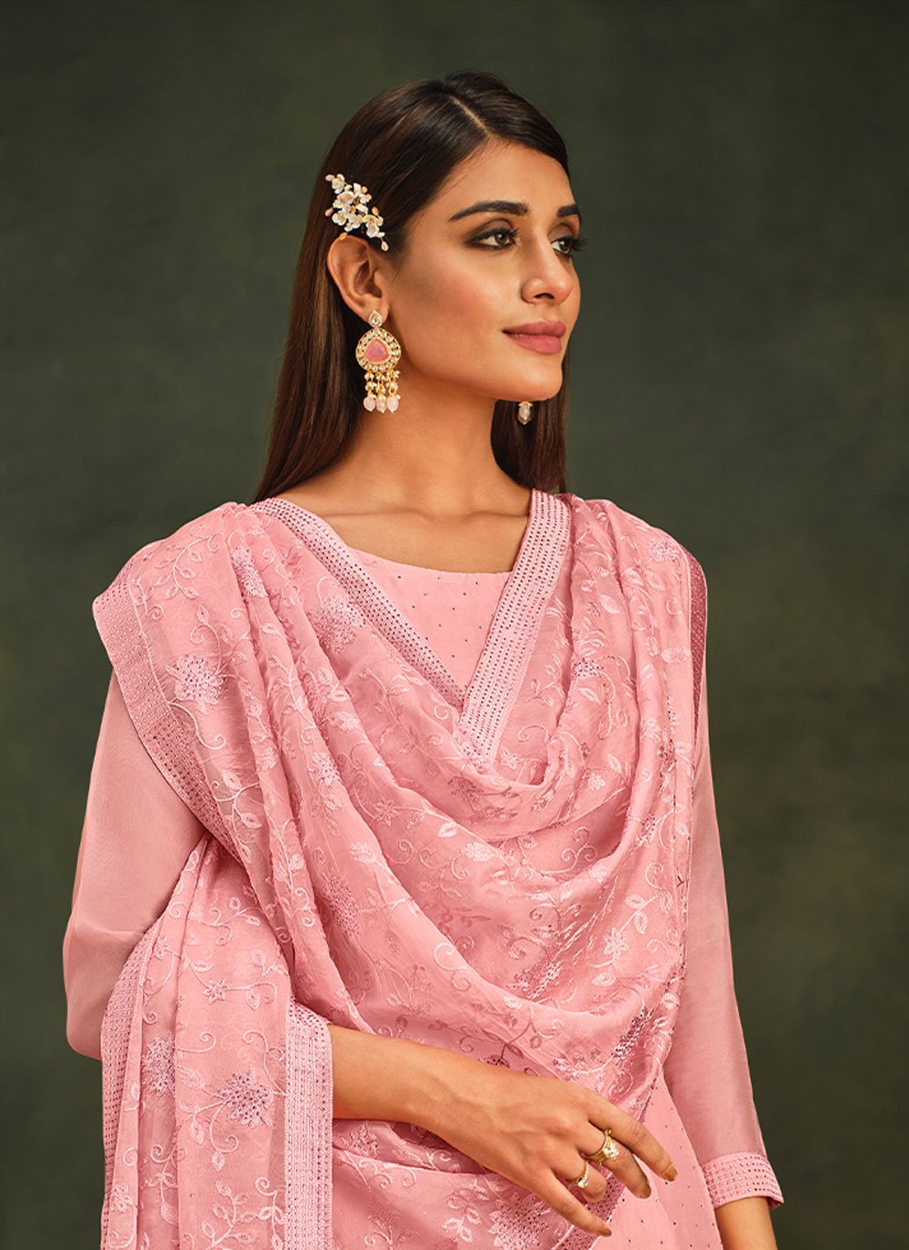 Trendy Suit Organza Pink Embroidered Salwar Kameez