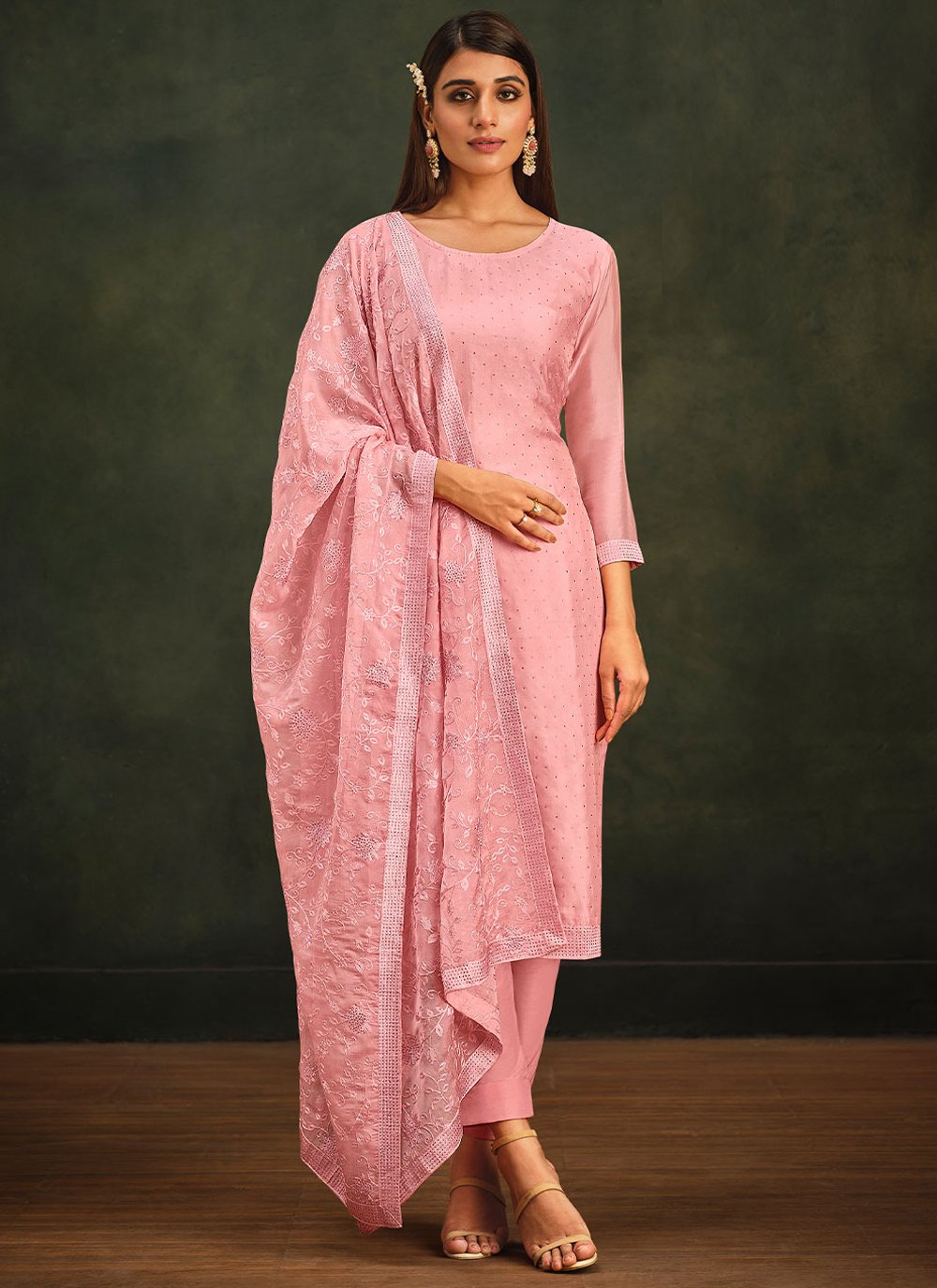 Trendy Suit Organza Pink Embroidered Salwar Kameez