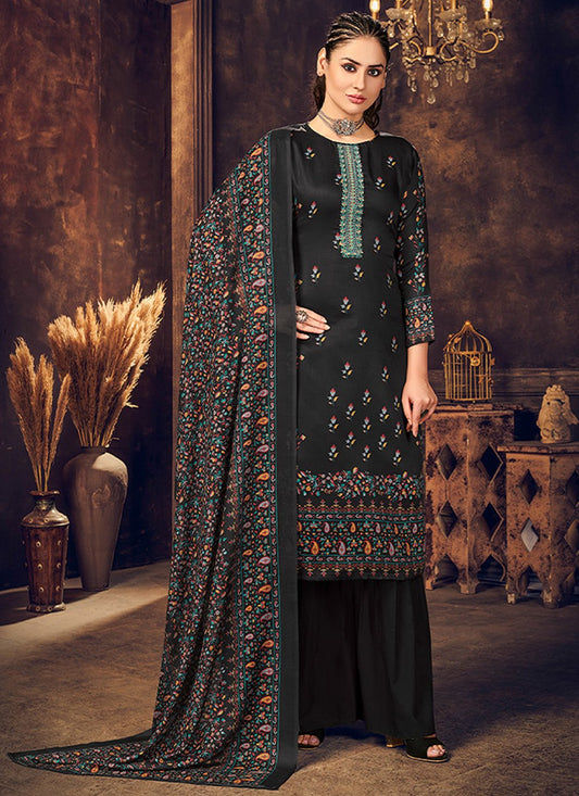 Palazzo Salwar Suit Cotton Muslin Black Digital Print Salwar Kameez