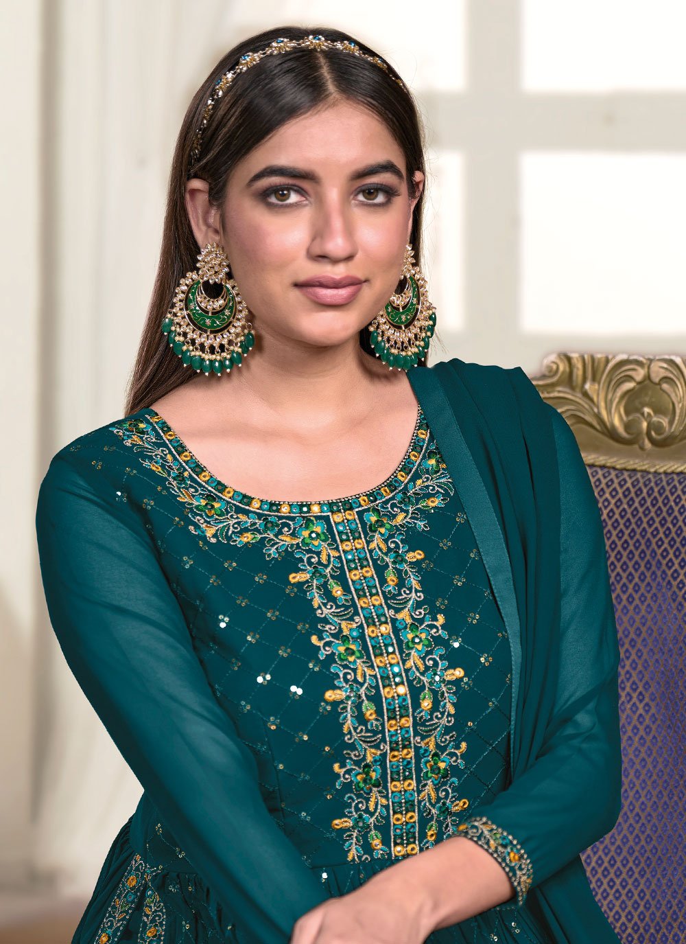 Palazzo Salwar Suit Georgette Rama Embroidered Salwar Kameez