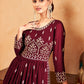 Palazzo Salwar Suit Faux Georgette Wine Embroidered Salwar Kameez