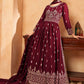 Palazzo Salwar Suit Faux Georgette Wine Embroidered Salwar Kameez