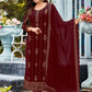 Pant Style Suit Faux Georgette Maroon Embroidered Salwar Kameez