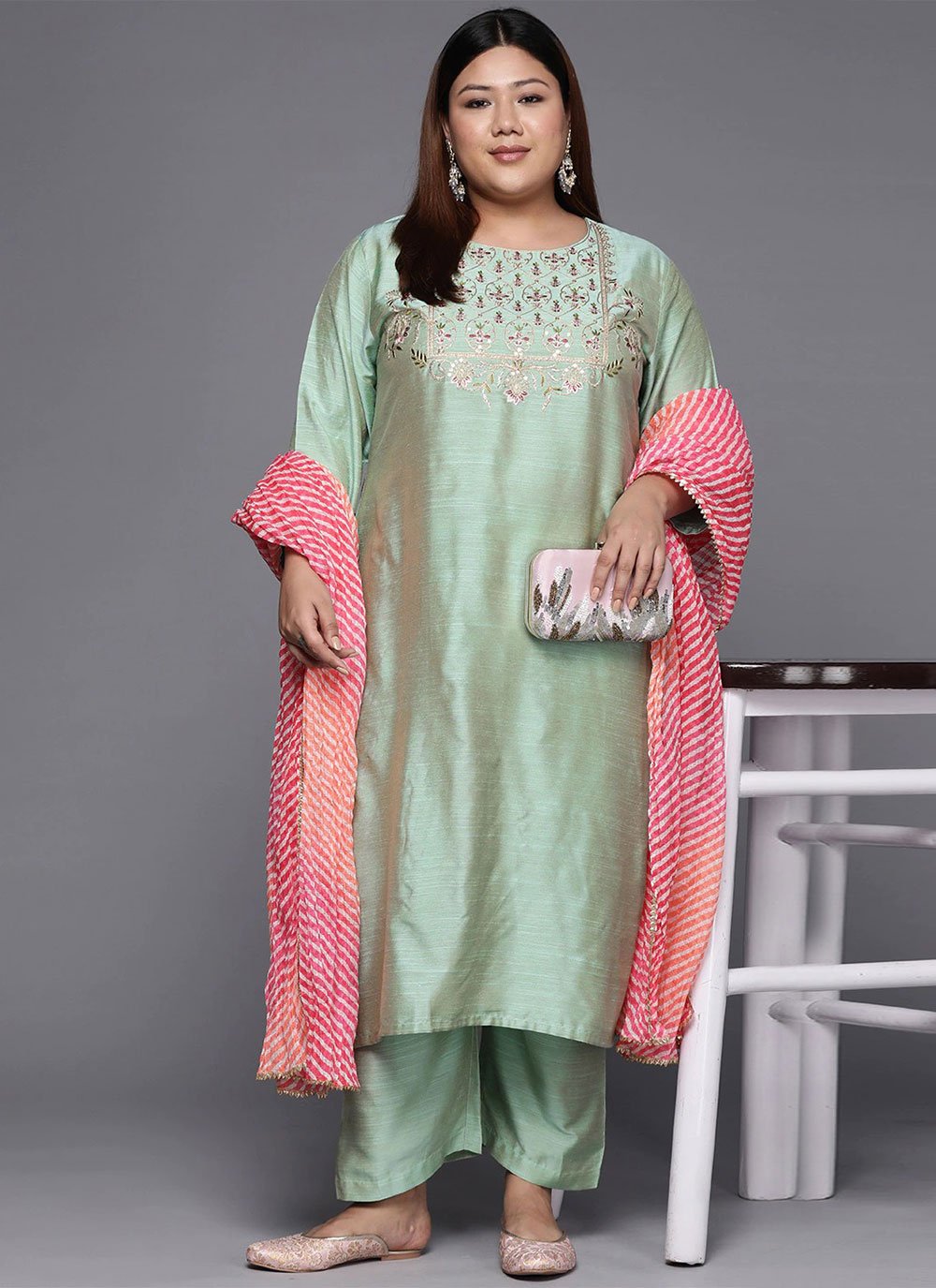 Designer Kurti Silk Green Embroidered Kurtis