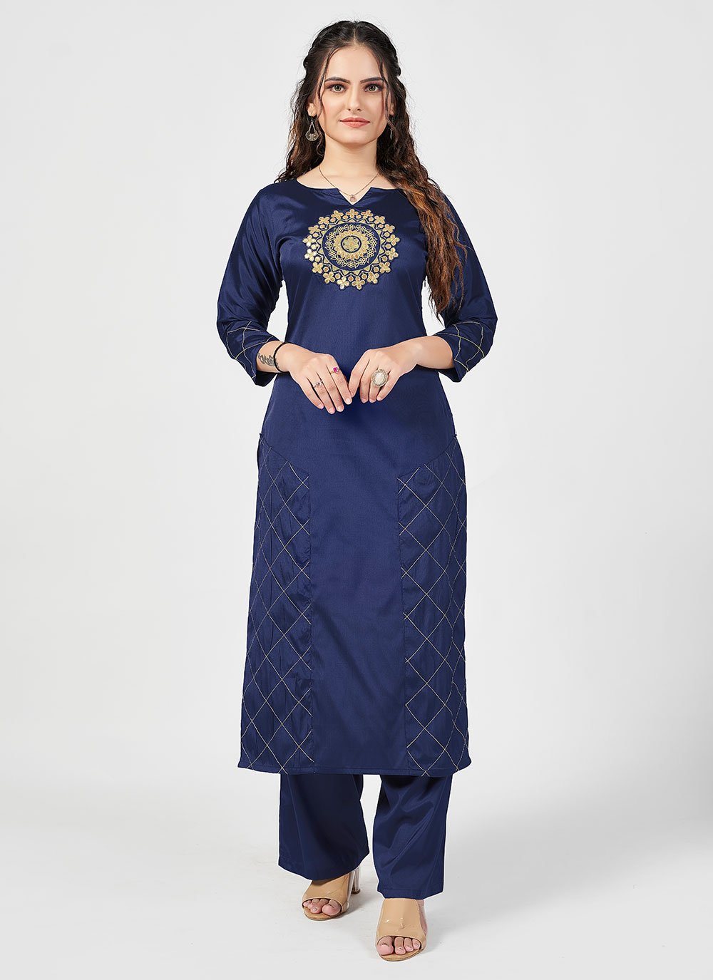 Designer Kurti Art Silk Blue Embroidered Kurtis