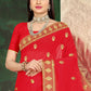 Designer Georgette Red Embroidered Saree