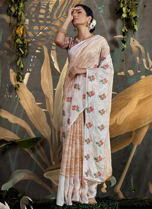 Trendy Saree Foil Off White Embroidered Saree