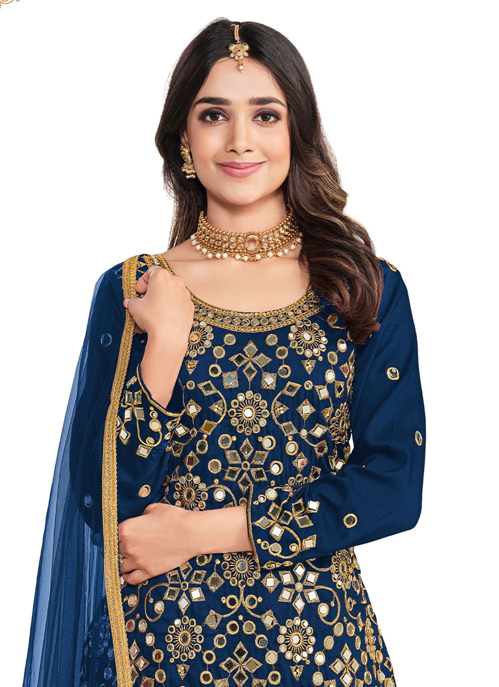 Patiala Suit Silk Blue Embroidered Salwar Kameez