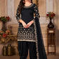 Punjabi Salwar Suit Art Silk Black Embroidered Salwar Kameez