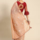 Casual Poly Cotton Peach Embroidered Saree