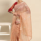 Casual Poly Cotton Peach Embroidered Saree