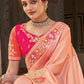 Contemporary Organza Tissue Peach Embroidered Saree
