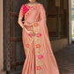 Contemporary Organza Tissue Peach Embroidered Saree