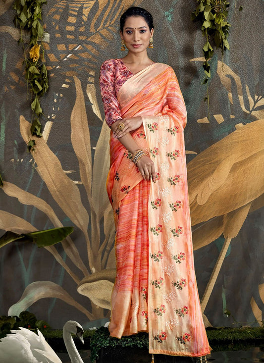 Classic Foil Peach Embroidered Saree