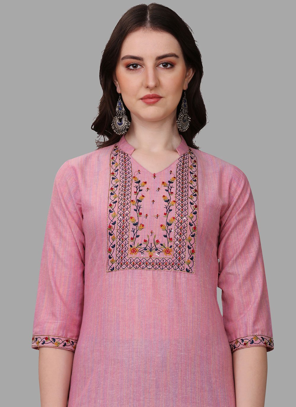 Designer Kurti Cotton Pink Embroidered Kurtis