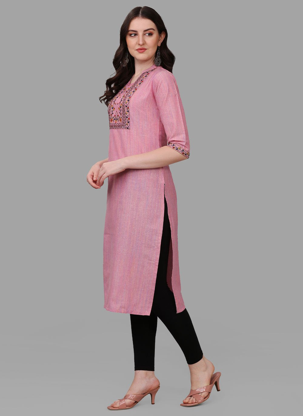 Designer Kurti Cotton Pink Embroidered Kurtis