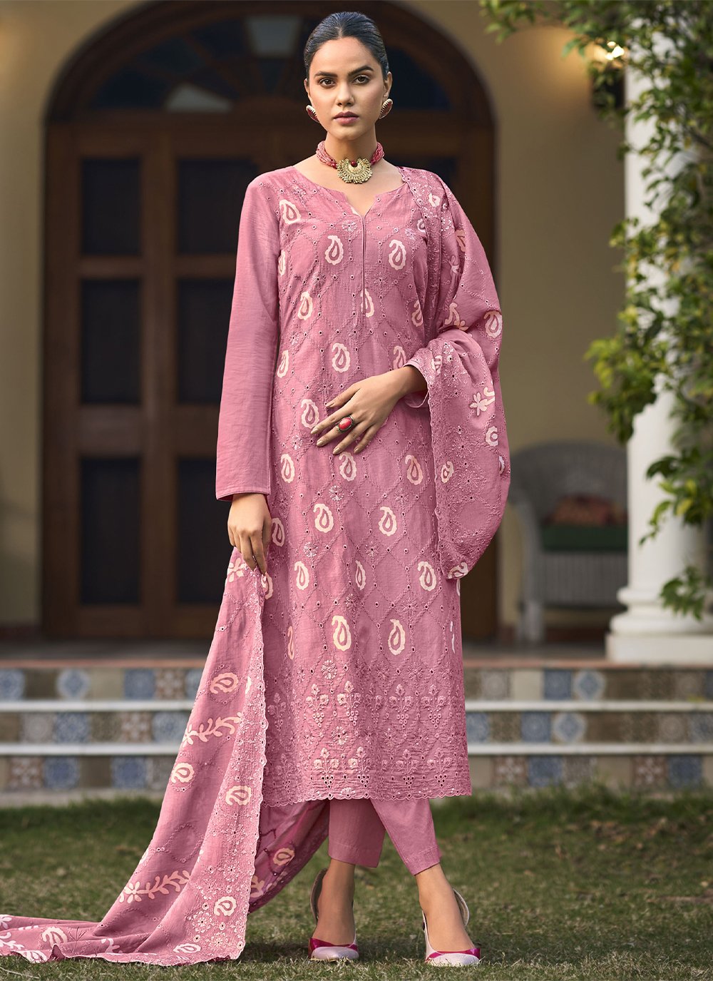 Salwar Suit Cotton Pink Embroidered Salwar Kameez