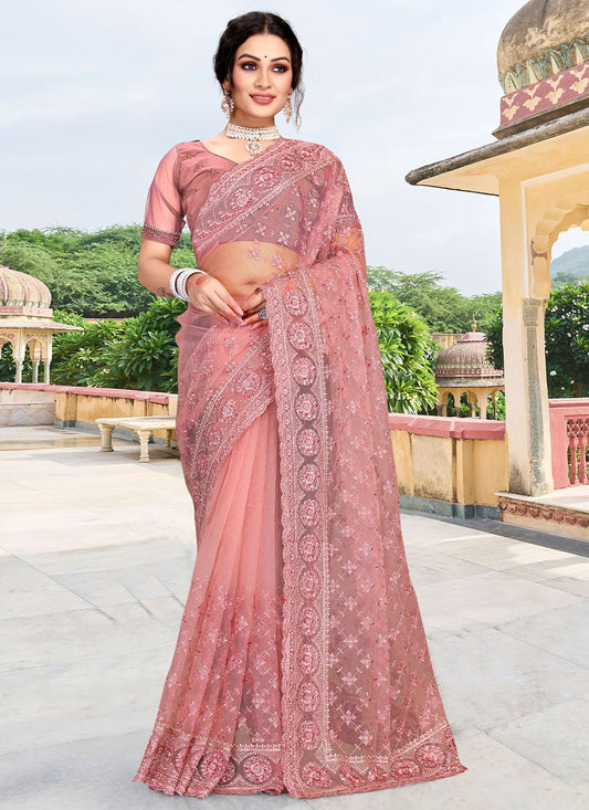 Contemporary Net Pink Diamond Saree