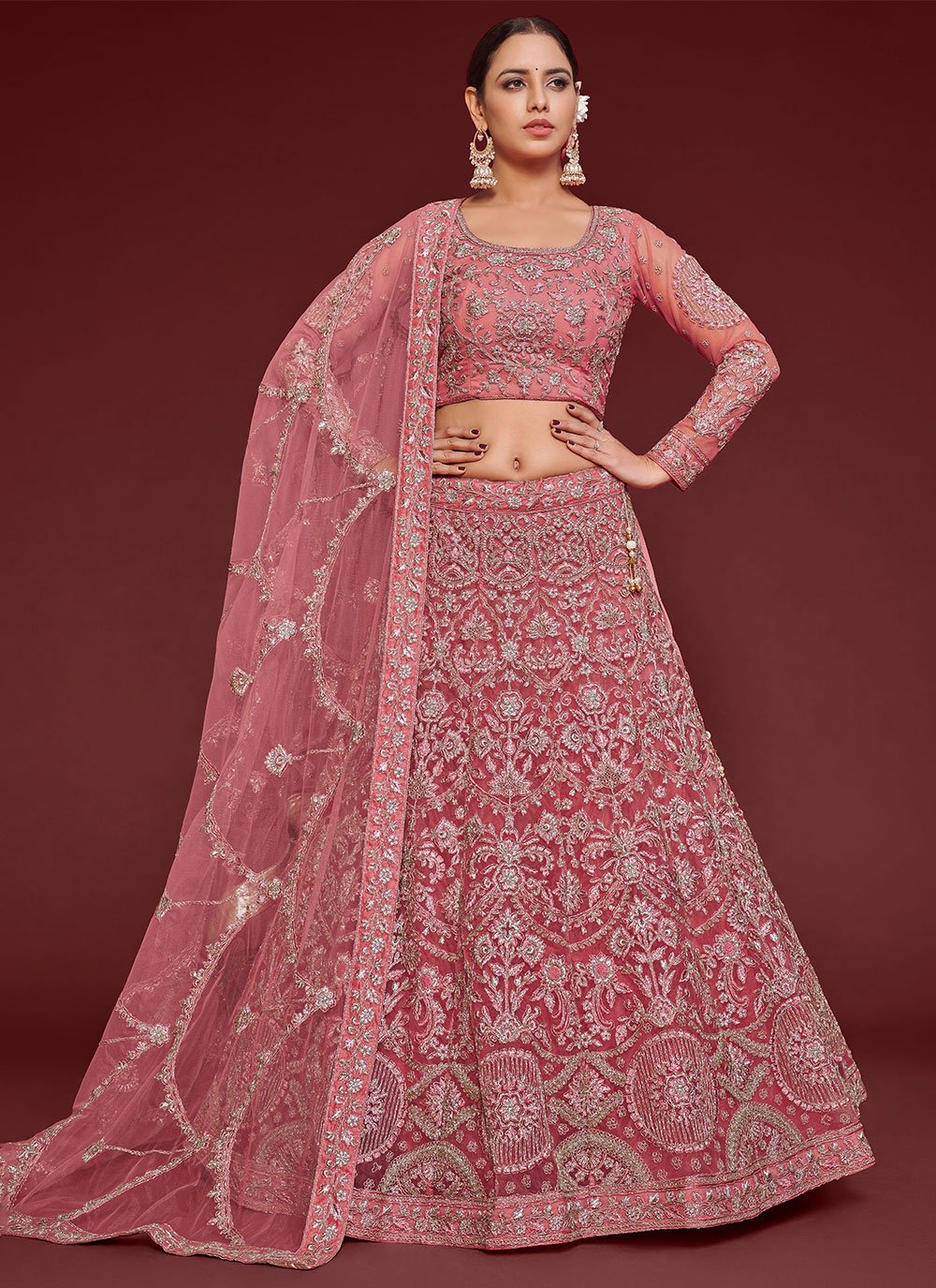 Lehenga Choli Net Pink Dori Work Lehenga Choli