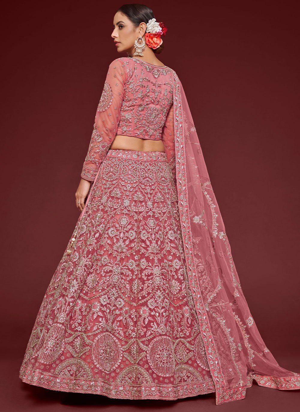 Lehenga Choli Net Pink Dori Work Lehenga Choli