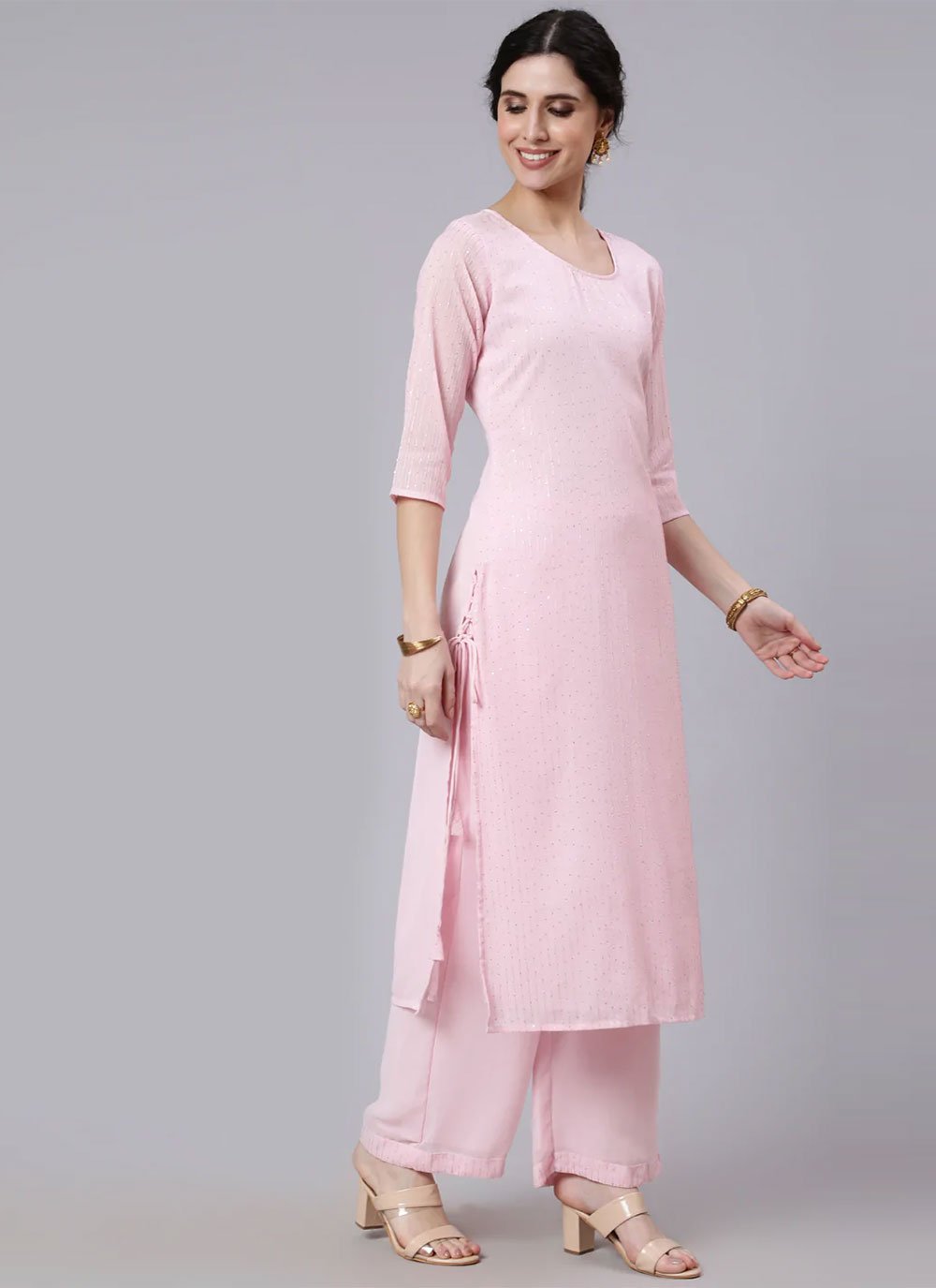 Palazzo Salwar Suit Georgette Pink Embroidered Salwar Kameez