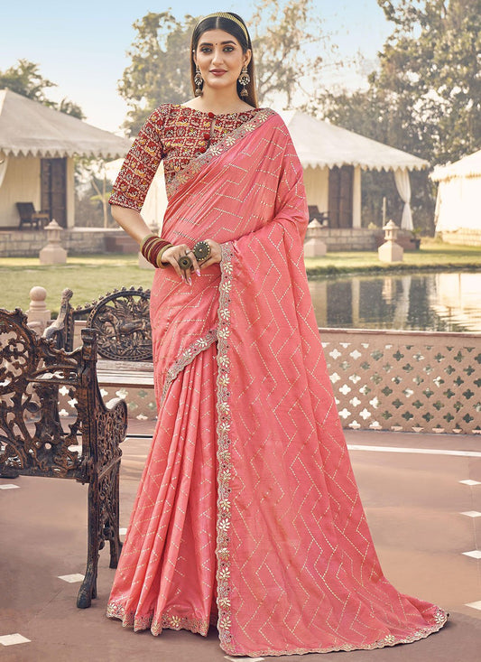 Trendy Saree Silk Pink Embroidered Saree