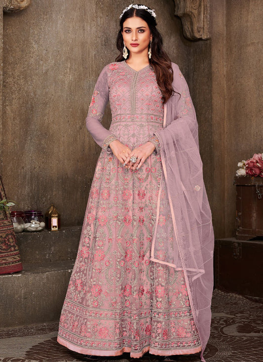 Salwar Suit Net Pink Embroidered Salwar Kameez