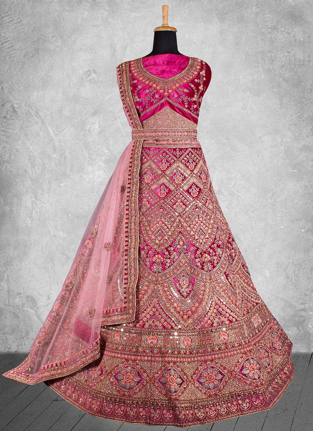 Lehenga Choli Velvet Pink Embroidered Lehenga Choli