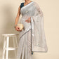 Classic Poly Cotton Grey Embroidered Saree