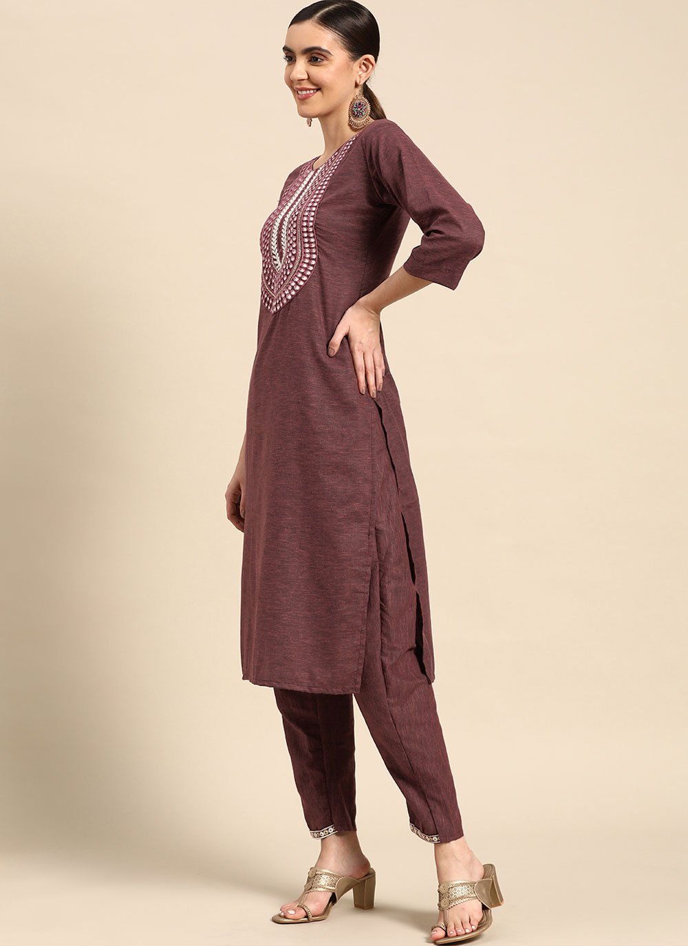 Salwar Suit Poly Cotton Mauve Embroidered Salwar Kameez