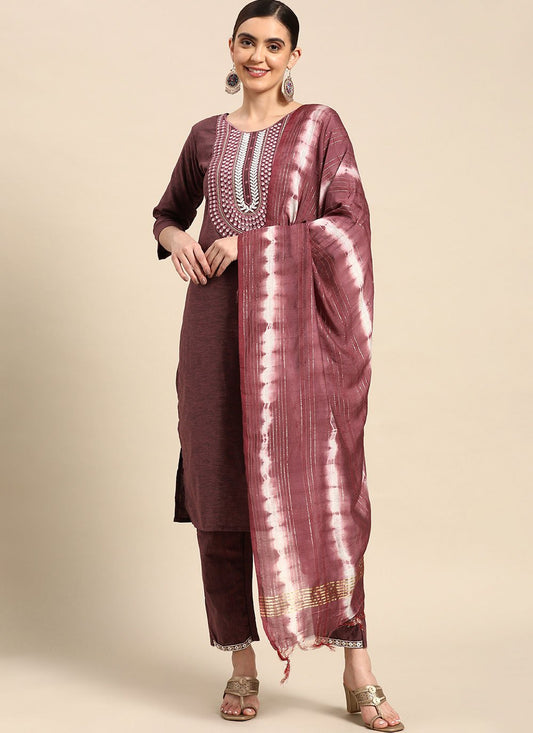 Salwar Suit Poly Cotton Mauve Embroidered Salwar Kameez