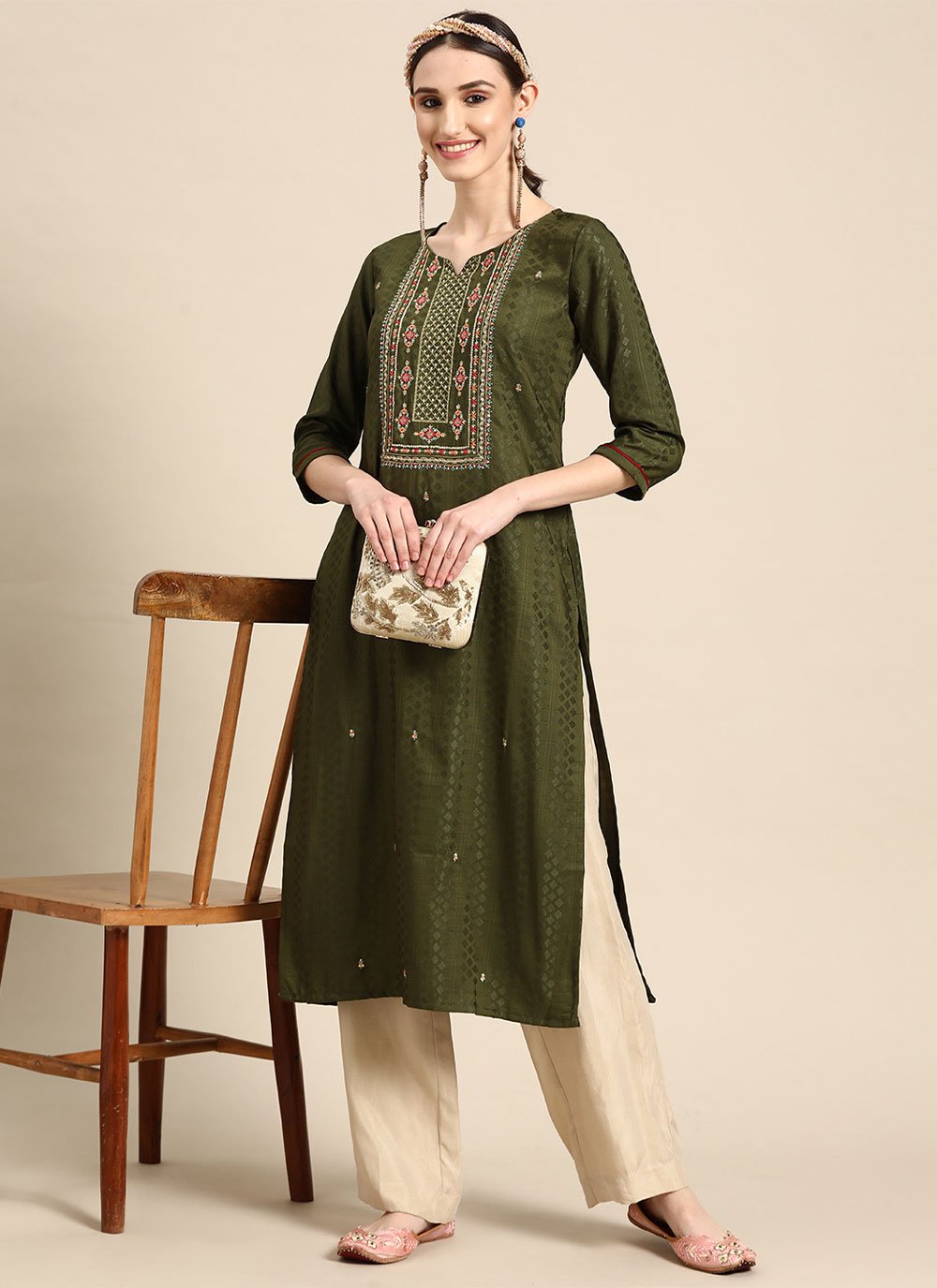 Casual Kurti Poly Rayon Green Embroidered Kurtis