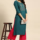 Casual Kurti Poly Rayon Teal Embroidered Kurtis