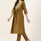 Casual Kurti Cotton Polyester Brown Embroidered Kurtis