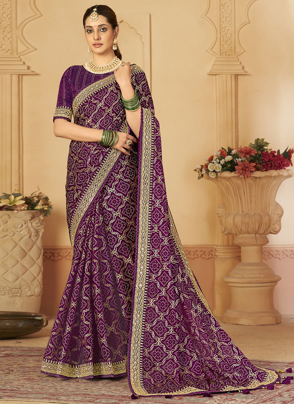 Contemporary Silk Purple Embroidered Saree