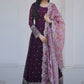 Gown Faux Georgette Purple Embroidered Gown
