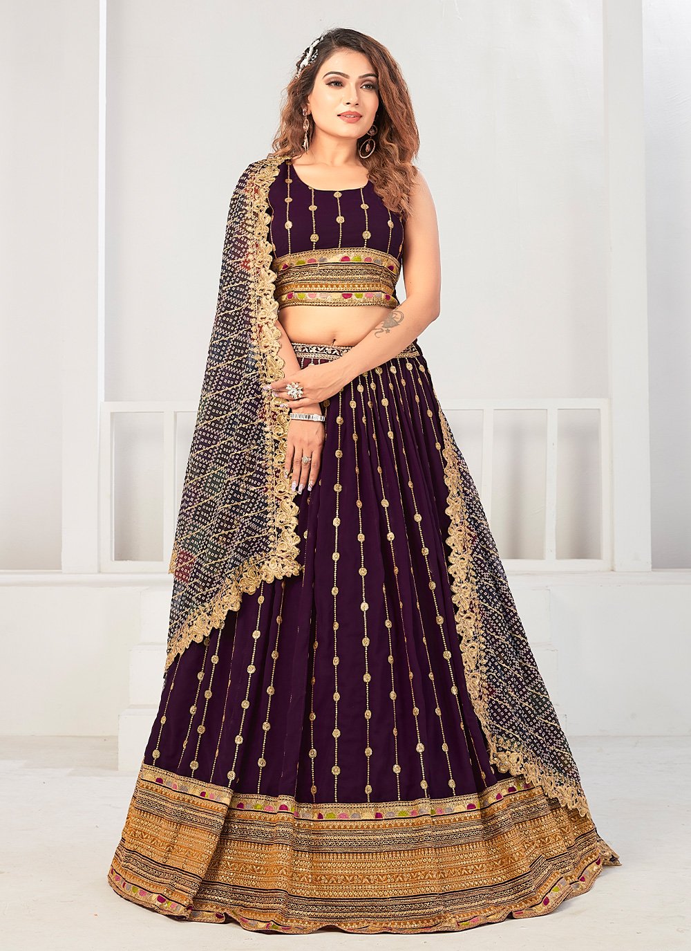 Lehenga Choli Georgette Purple Embroidered Lehenga Choli