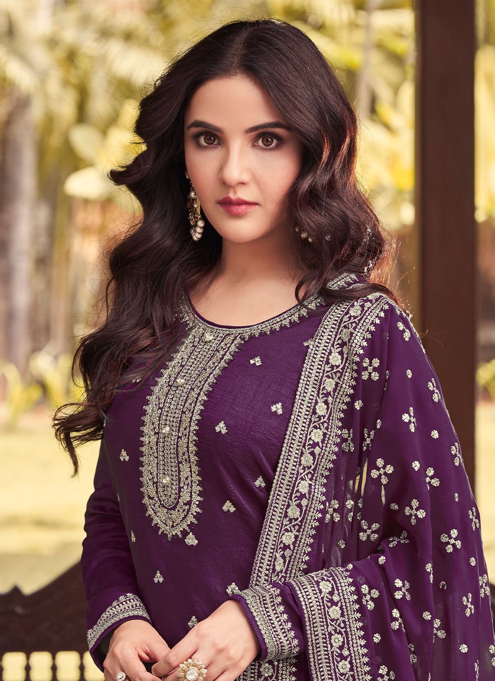 Bollywood Replica Salwar Kameez Silk Purple Embroidered Salwar Kameez