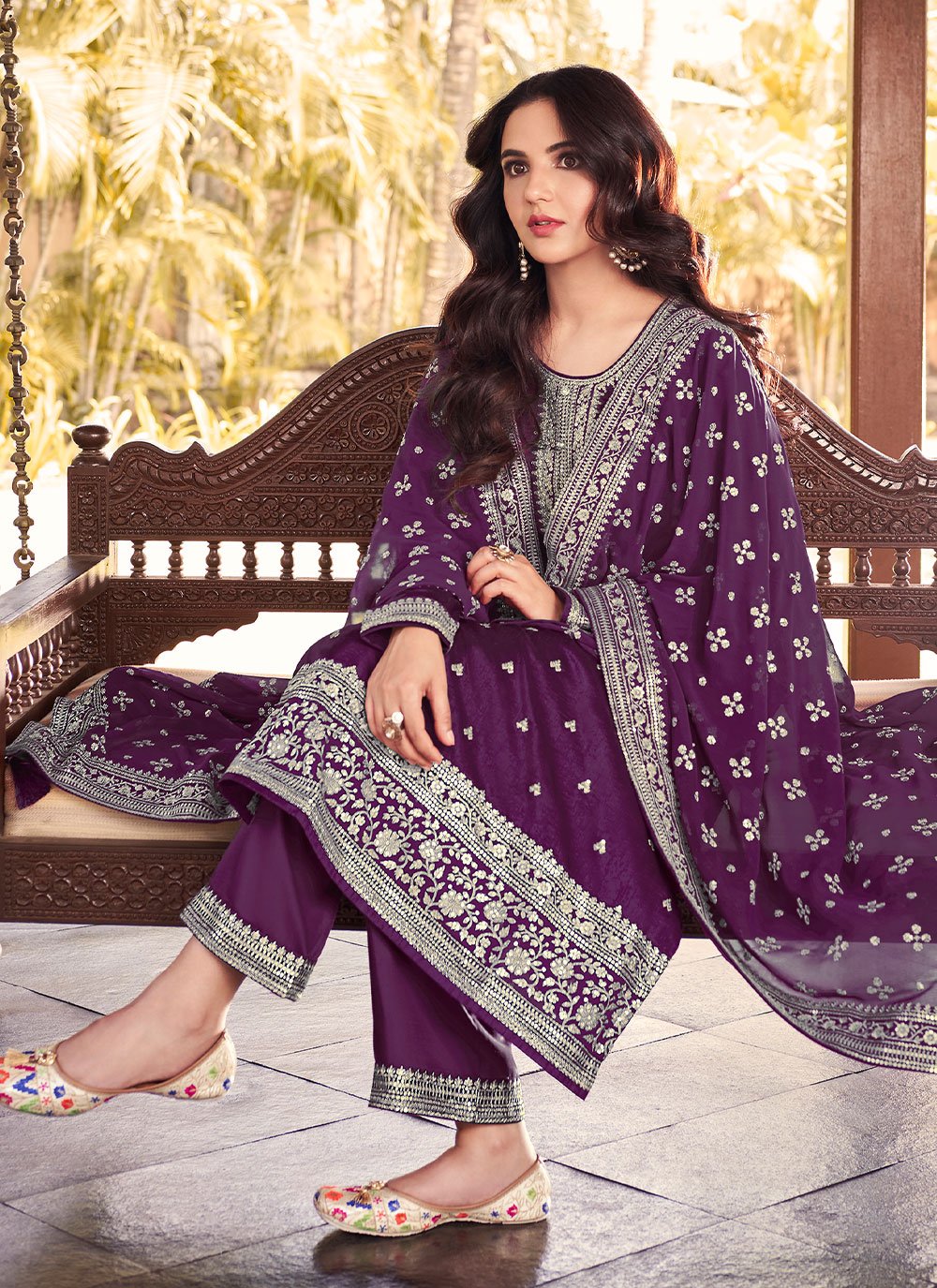 Bollywood Replica Salwar Kameez Silk Purple Embroidered Salwar Kameez