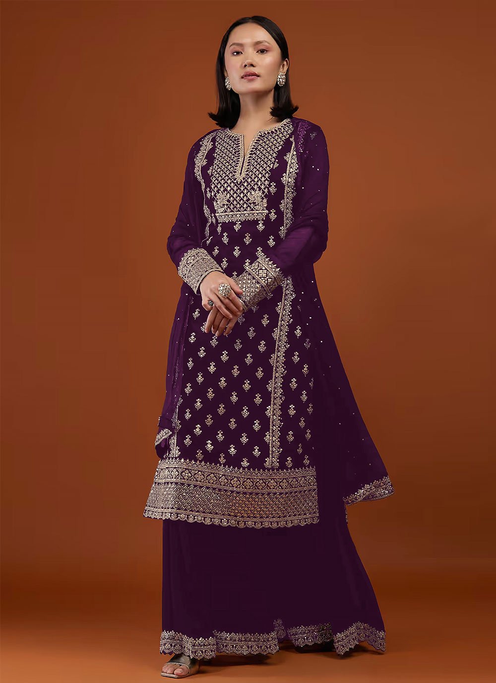 Salwar Suit Georgette Purple Embroidered Salwar Kameez