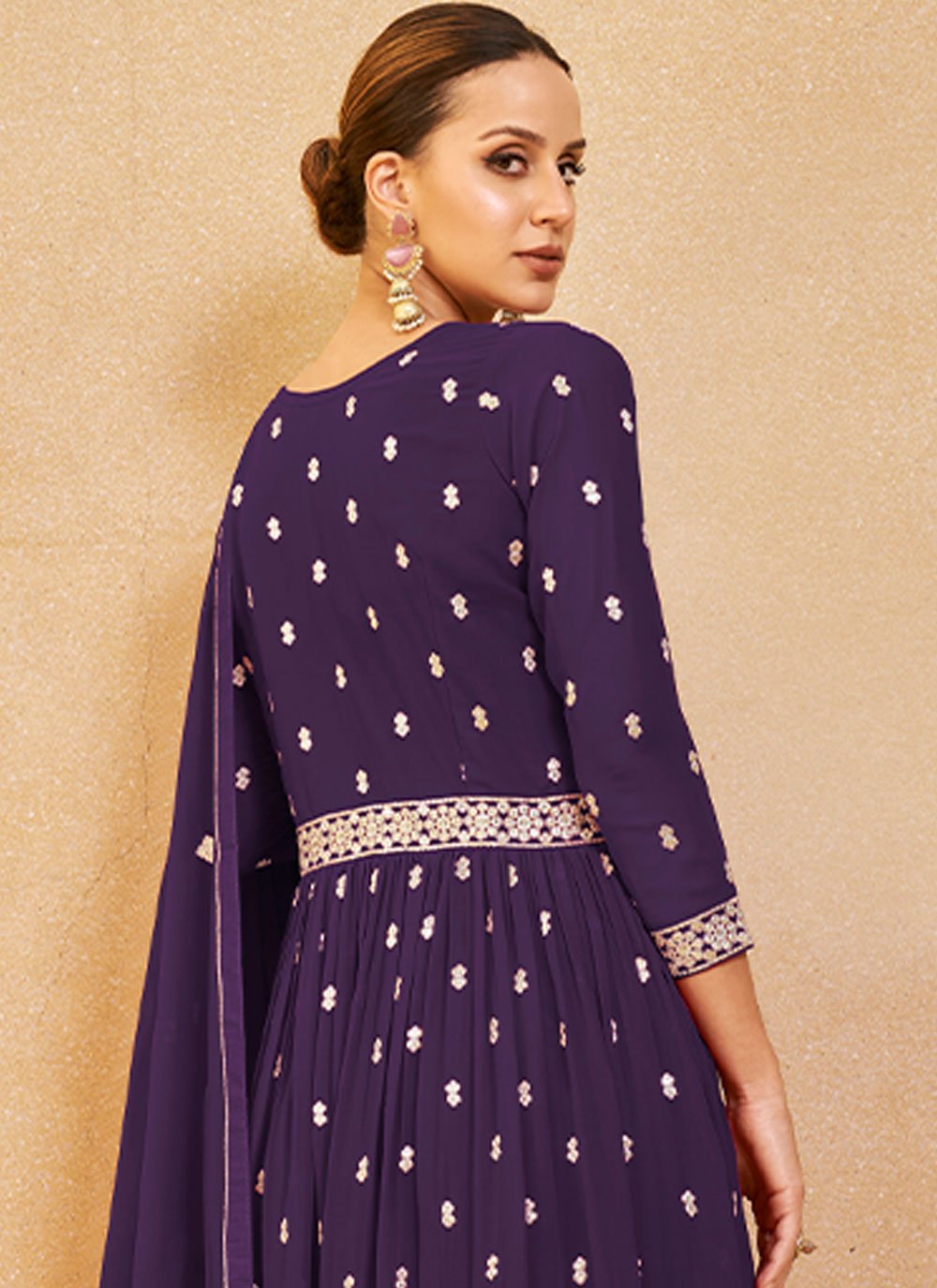 Salwar Suit Georgette Purple Embroidered Salwar Kameez