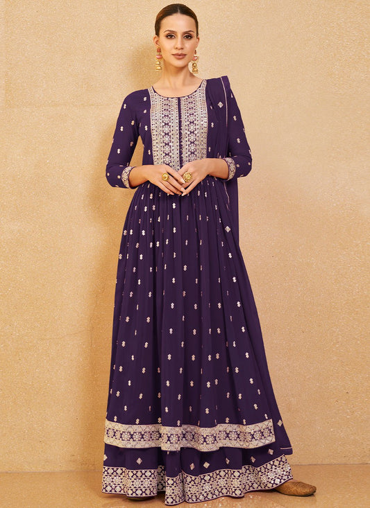 Salwar Suit Georgette Purple Embroidered Salwar Kameez