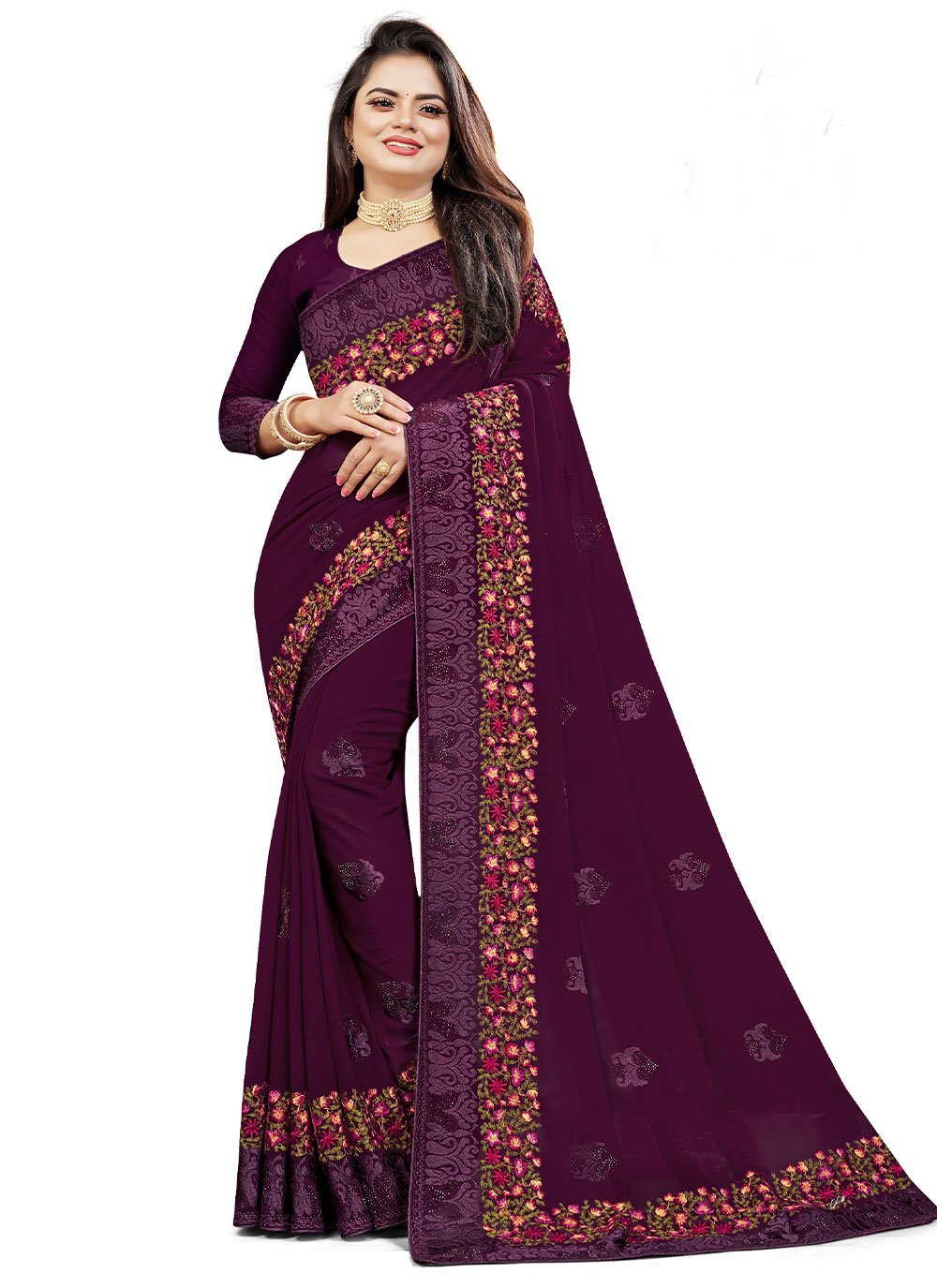 Trendy Saree Weight Less Purple Embroidered Saree