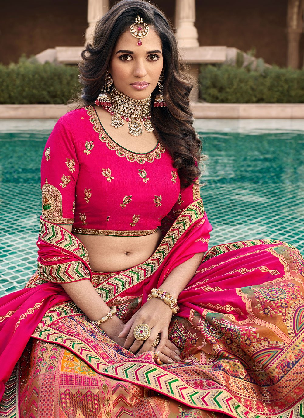 Lehenga Choli Banarasi Silk Rani Embroidered Lehenga Choli