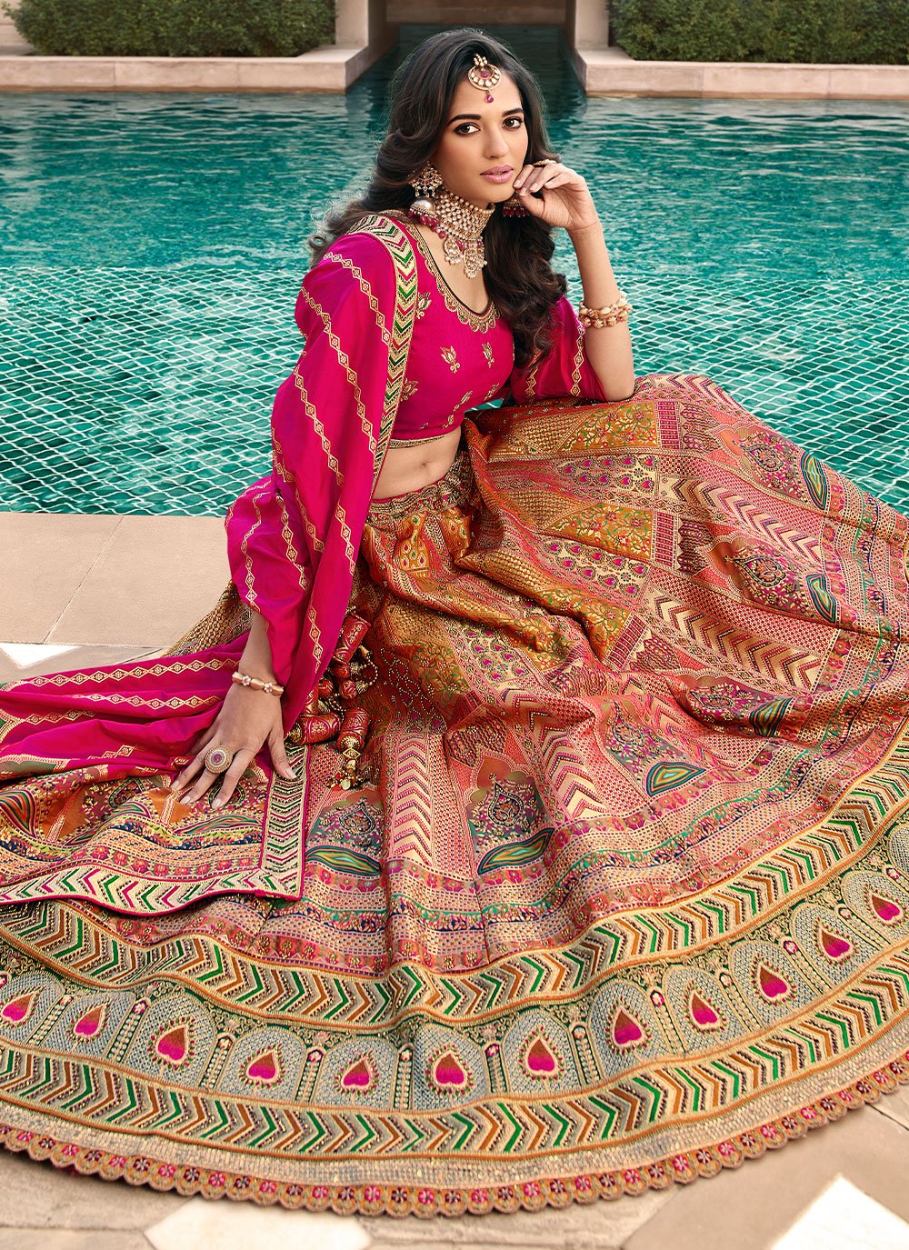 Lehenga Choli Banarasi Silk Rani Embroidered Lehenga Choli