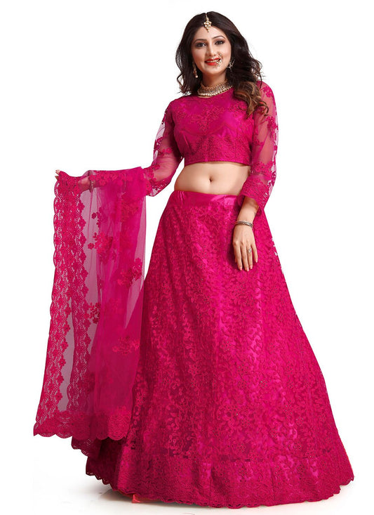 Lehenga Choli Net Rani Embroidered Lehenga Choli