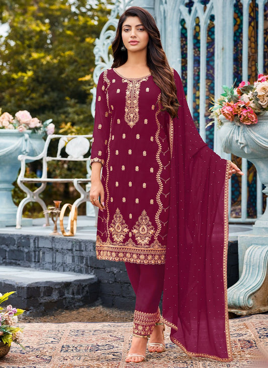 Salwar Suit Faux Georgette Rani Embroidered Salwar Kameez